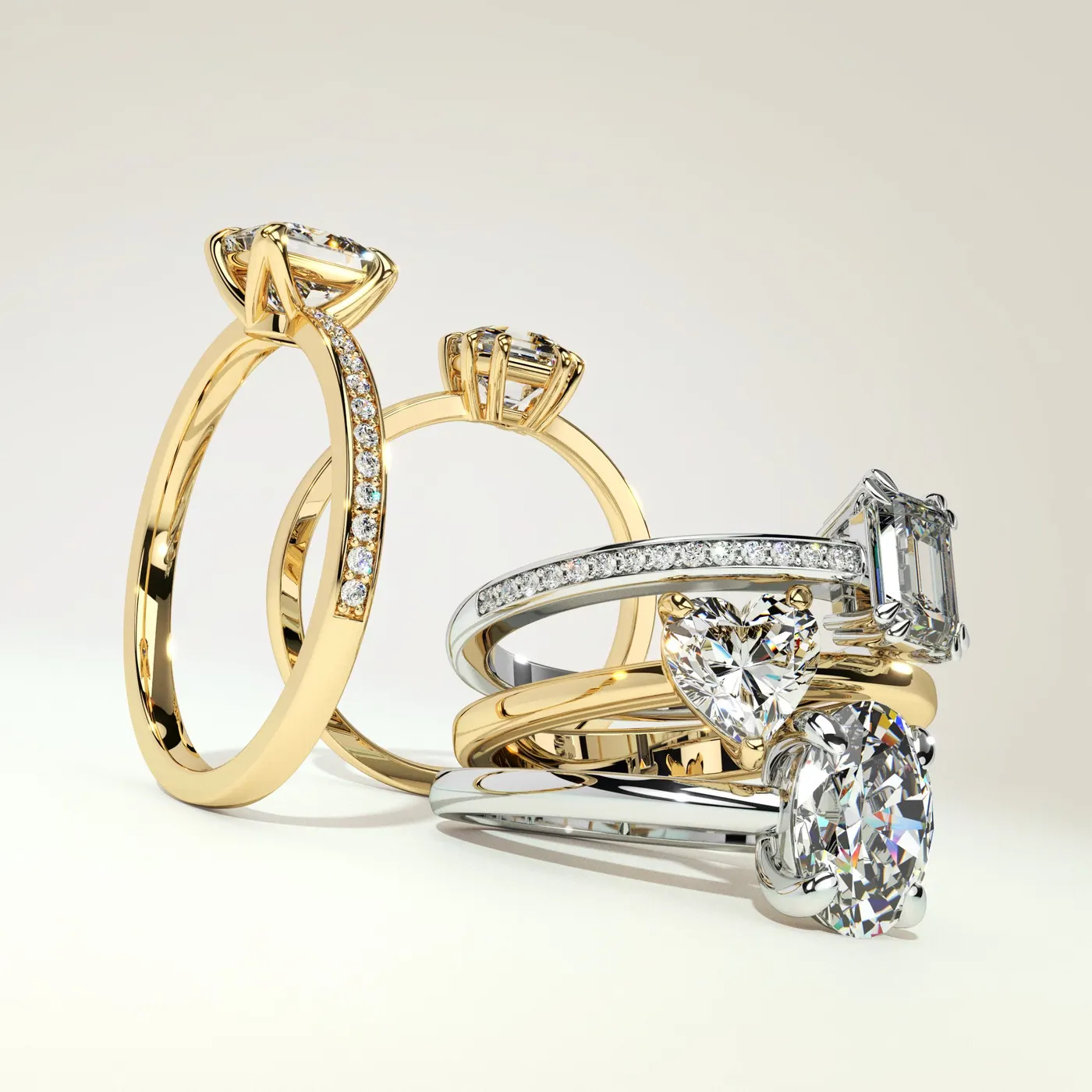 Verlobungsringe in Gelbgold und Weißgold mit Brillanten aus dem Sortiment von RT Goldrausch Reutlingen