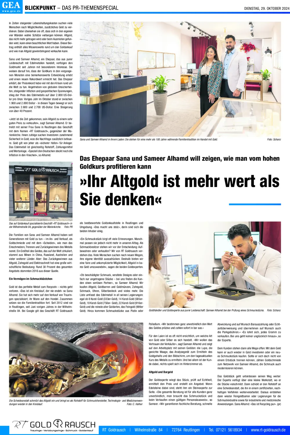 Presseartikel: „Ihr Altgold ist mehr wert als Sie denken“ (GEA · Reutlinger General-Anzeiger, 29.10.2024)